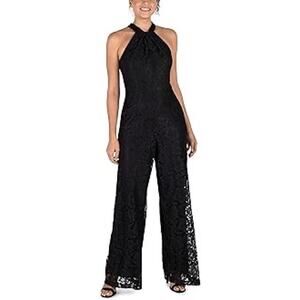 Julia Jordan Womens Lace Jumpsuit Twist Halter Neck Wide Leg Event Guest Sz 2